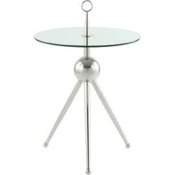 Beistelltisch KAYOOM "Ontario 325, Runde Glasplatte aus Sicherheitsglas, 100% Edelstahl", silber (silber, klar, silber, klar), B:46cm H:70cm T:46cm, 100% Edelstahl, Sicherheitsglas, Tische, Minimalistisch, Gestell in Tripod-Design, mit Tragering