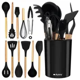 ruhhy Küchenutensilien 12-teilig Silikon Kochbesteck Schwarz