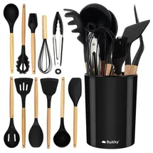 ruhhy Küchenutensilien 12-teilig Silikon Kochbesteck Schwarz