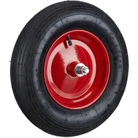 Relaxdays 4 x Schubkarrenrad, mit Achse, luftbereift Rot,Schwarz