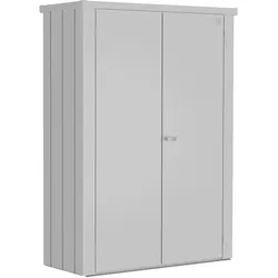 Mehrzweckschrank BIOHORT "Terrassenschrank Romeo Größe M", silber (silber, metallic), B:132cm H:181cm T:57cm, Stahl, Schränke, regenwasserdicht, durchlüftet, mit Regalausstattung