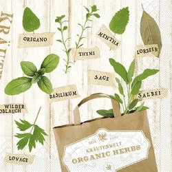 Mank Serviette aus Tissue - Kräuter/Herbs, 33 x 33 cm, 100 Stück - Küchenkräuter Petersilie Rosmarin Oregano