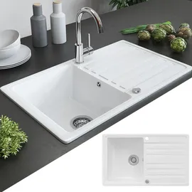 Bergström Keramik Spüle VALENCIA Beschichtet Küche Einbauspüle Spülbecken Weiß