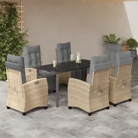 VidaXL 7-tlg. Garten-Essgruppe mit Kissen Beigemischung Poly Rattan