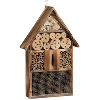 Relaxdays Insektenhotel 50 cm groß, Zum Aufhängen, Bienenhotel und Schmetterlingshaus, Geflämmtes Holz, natur