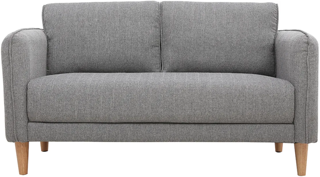 Canapé scandinave 2 places en tissu gris et bois clair KURT