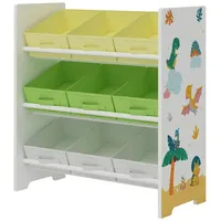 [en.casa] Kinderregal Boiro mit 9 Faltboxen Dinosaurier-Motiv 59,5 x 62 x 29,5 cm - Grün