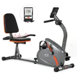 ISE Liegeergometer mit Magnetbremse, Transportrollen, Pulssensoren, LCD-Display, 8 Einstellbaren Widerstandsstufen, Heimtrainer Liegerad/Heimtrainer Senioren, Hometrainer Fahrrad mit Rückenlehne
