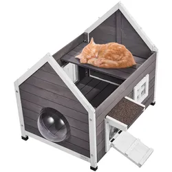 VEVOR Katzenhaus Katzenhöhle Katzen Hütte Holz Outdoor Asphaltdach 560x770x670mm