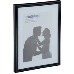 Relaxdays Bilderrahmen 2er Set, 15x20cm, Passepartout 10x15cm, Glasscheibe, Fotorahmen zum Stellen & Hinhängen, schwarz