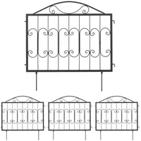 Relaxdays Beetzaun Metall, HxB: je 60 x 60 cm, Garten Beeteinfassung zum Stecken, 4 Zaunelemente mit Ornamenten, schwarz