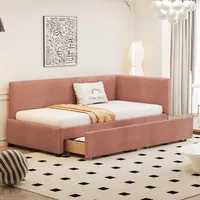 Polsterbett Schlafsofa 90200 Multifunktionsbett mit 2 großen Stauraumschubladen und Lattenrost hautfreundlicher Samtstoff rosa