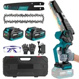 Akku Kettensäge für Makita 18V Akku, 8 Zoll Mini Kettensäge Elektro Bürstenlos mit Automatischer Öler und LED-Digitalanzeige Handkettensäge Akku für Gartenscheren Holzschneidenz (Blau mit 2 Batterie)