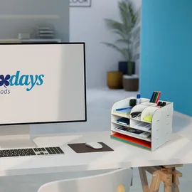 Relaxdays Schreibtisch Organizer mit Ablagefächern Weiß