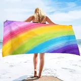 KATATI Regenbogen Strandtuch Kinder 70x150 cm, Weich Schnell Trocknen Microfaser Handtücher, 3D Strandhandtuch Regenbogen Badetuch Strandlaken Handtuch, Herren Frauen Badetücher