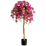 Costway 135 cm Kunstbaum mit Blüten, Kunstpflanze im Topf, Künstlicher Baum mit Azalee-Blumen, Realistische Topfpflanze, für Zuhause, Büro, Zimmerpflanze Dekopflanze Rosa