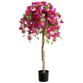 Costway 135 cm Kunstbaum mit Blüten, Kunstpflanze im Topf, Künstlicher Baum mit Azalee-Blumen, Realistische Topfpflanze, für Zuhause, Büro, Zimmerpflanze Dekopflanze Rosa