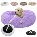 JRUI Hundesofa für Grosse Hunde, Rund Plüsch Hundebett Hundekissen Waschbar Katzenbett Flauschig Hundekörbchen Donut Hundehöhle für Mittelgroße Hunde- lila Ø 110 cm