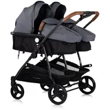 Chipolino Geschwisterkinderwagen Duo Smart klappbar umbaubar verstellbar Fußsack grau dunkelgrau