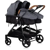 Chipolino Geschwisterkinderwagen Duo Smart klappbar umbaubar verstellbar Fußsack grau dunkelgrau