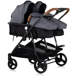Chipolino Geschwisterkinderwagen Duo Smart klappbar umbaubar verstellbar Fußsack grau dunkelgrau