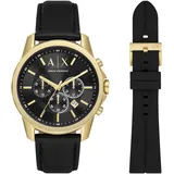 Chronograph ARMANI EXCHANGE, schwarz (schwarz, goldfarben), Armbanduhren, Herren, Quarzuhr, Armbanduhr, Herrenuhr, Edelstahlarmband, analog, Tag