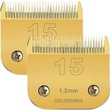 Sodaer 2 Packungen #15 Scherklinge für Hundepflege, kompatibel mit Wahl/Oster Hunde-Schermaschinen, 1,2 mm Schnittlänge (Gold)