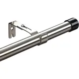 HARRMS Gardinenstange Silber Ausziehbar, 76-198cm, Verstellbare Vorhangstange Edelstahl, Scheibengardinenstange 1 läufig mit Halterungen und schwarzen Endstücken für Schlafzimmer, Wohnzimmer