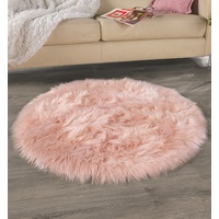 FELLANO Kunstfell Teppich 120 cm Rund Altrosa rosa | Bettvorleger Fellteppich aus Fellimitat | Öko-Tex Standard 100 | Lammfell Schaffell als Läufer, Stuhl-Sitzkissen Kleiner Teppich