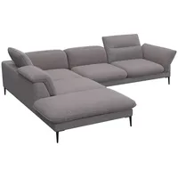 FLEXLUX Ecksofa Salino, Funktionssofa mit Ottomane, Relaxsofa, Ecksofa, Sofa mit Arm- und Kopfteil-Verstellungen, Kaltschaum & Stahl-Wellen grau