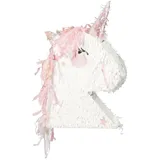 partydeco Pinata, Piñata 41x48x10cm Einhornkopf zum Befüllen Weiß / Rosa rosa