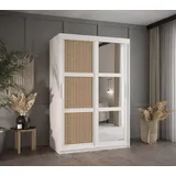 MOEBLO Schiebetürenschrank ABIA II (mit Spiegel, Schrank Boho Schrank, mit/ ohne Schubladen, Schwebetürenschrank Schrank Garderobe Schiebtüren Schlafzimmer Wohnzimmerschrank) (BxHxT):100/120/150/180/200/250x200x62 cm weiß 120 cm