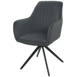 Mendler 6er-Set Esszimmerstuhl HWC-L79, Küchenstuhl Lehnstuhl Stuhl Armlehnen, drehbar Auto-Position Stoff/Textil ~ anthrazit