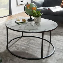 Kadima Design Runder Couchtisch Marmor-Optik, Modernes Design, 80 cm Durchmesser. 80x80x40 cm