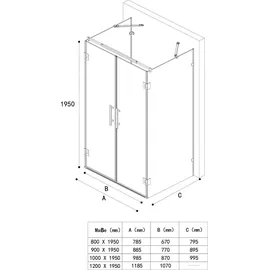 SoGood U-Form Duschkabine Ravenna40 80x90x195cm Duschabtrennung 8mm ESG-Sicherheitsglas Klarglas inkl. beidseitiger Easy-Clean-Beschichtung