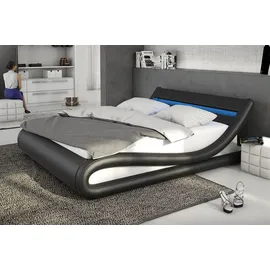 SalesFever Polsterbett, 180 x 200 cm | LED-Beleuchtung Kunstleder Design Bett in moderner Form, schwarz