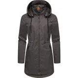 Ragwear Damen, Übergangsjacke leichte Jacke lang wasserdicht mit abnehmbarer Kapuze Dakkota II Dark Grey Melange Gr. M (38), grau (dunkelgrau), Obermaterial: 100% Polyester. Innenfutter: 100% Polyester, tailliert ca.