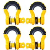 FreeTec D Ring Schäkel, 4,75t Groß Verzinkter Stahl Schäkel, 4 Stück Geschweifte Schekel mit Augenbolzen, Schwere Abschleppen Heben Schekel für Pkw 4x4 Offroad Seilwinde (Gelb)