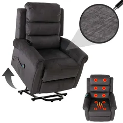 Fernsehsessel MCW-K63, Relaxsessel, Liegefunktion Aufstehhilfe Massage Heizfunktion, Stoff 220g/m2 Chenille ~ dunkelgrau