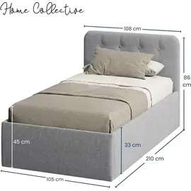 home collective Polsterbett 100x200 cm Doppelbett Bett mit verstellbarem Lattenrost & Bettkasten, gepolstertes Kopfteil, Germany | Grau