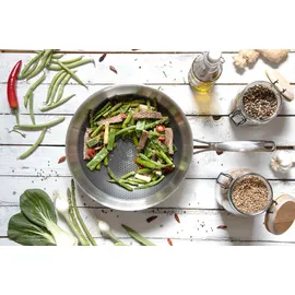 ELO PREMIUM Wok ELO PREMIUM "Relief Evolution Wokpfanne", edelstahl, B:31,5cm H:8,5cm L:55,5cm Ø:30cm, Pfannen, Wok, durchgehender Aluminium-Kern, außen magnetischer Edelstahl