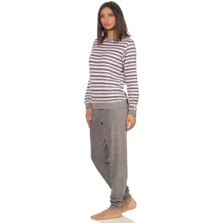 normann Edler Damen Frottee Pyjama Langarm Schlafanzug mit Bündchen in Streifenoptik - 291 13 569, Farbe:rosa, Größe2:48/50 - 48