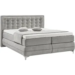Boxspringbett MUSTERRING "Dubai", grau (d 041 grau), B:197cm L:214cm, Komplettbetten, Boxspringbett, Winkelfuß in Chrom, 3 Härtegrade, Kopfteil in Kassettensteppung