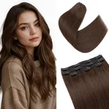 S-noilite Clip in Extensions Echthaar Dunkelbraun 55cm 86g Extensions Clip in Echthaar Haarverlängerung Glattes 3 Stücke