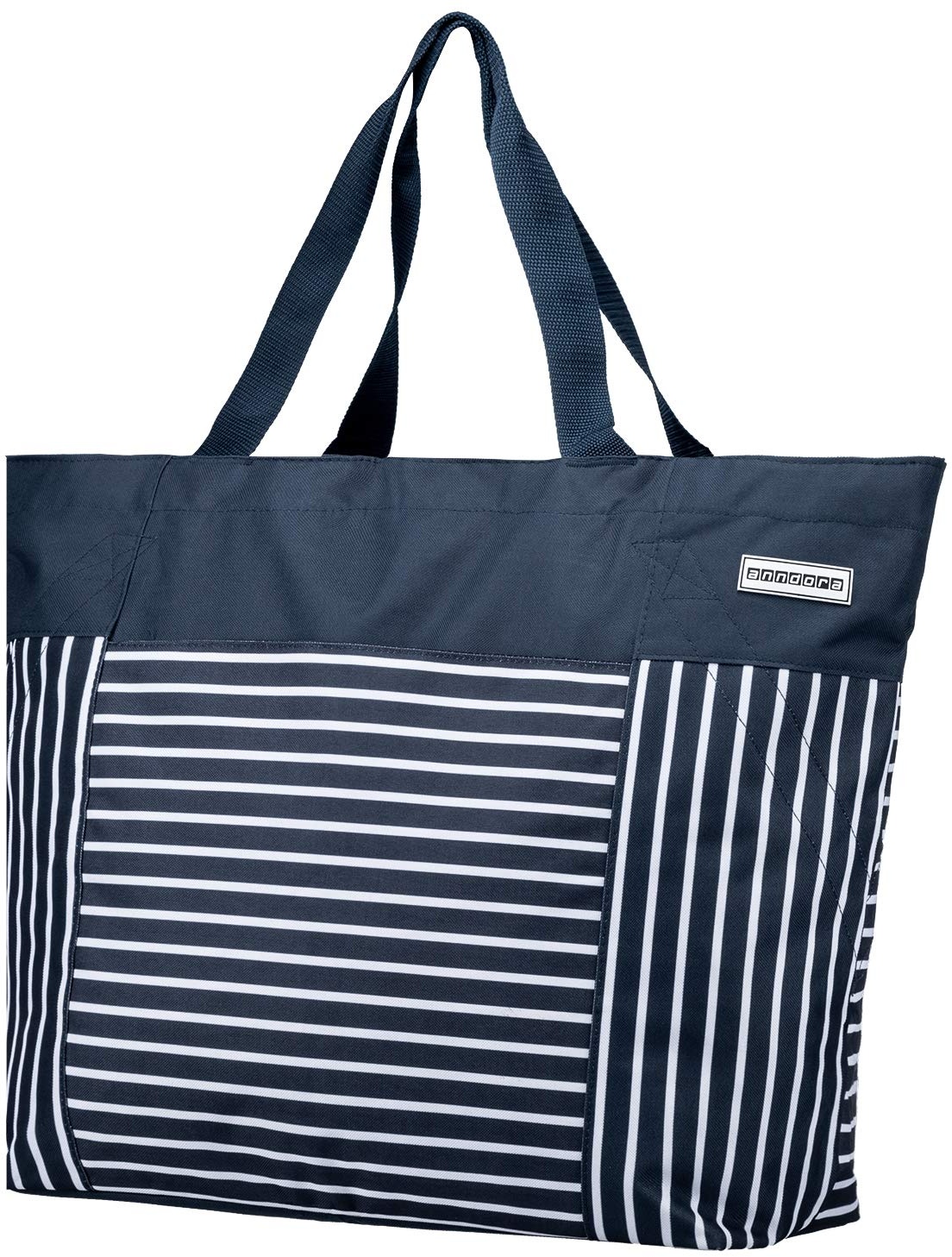 anndora XXL Shopper navy blau weiß - Strandtasche 40 Liter Schultertasche Einkaufstasche