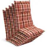 Beautissu Hochlehnerauflage 5x Premium Hochlehnerauflage 120x50x7cm, Orange-Rot-Grün-Kariert, Gartenstuhlauflage Hochlehner - Robuster Stoff & UV-Lichtechtheit grün|orange|rot