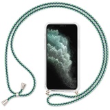 NALIA Handyhülle mit Kette kompatibel mit iPhone 11 Hülle, Slim Necklace Hard-Case mit Umhänge-Band, Transparente Schutzhülle & Handy-Schnur Soft Kordel Cover Etui Handy-Tasche, Farbe:Grün Weiß