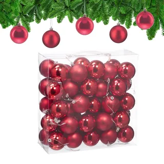 Relaxdays Weihnachtskugeln 50er Set, Weihnachtsdeko, matt & glänzend, Christbaumkugel ∅ 6 cm, Weihnachtsbaumdeko, rot