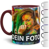 Tasse selbst individuell gestalten/Personalisierbar mit eigenem Foto bedrucken/Fototasse/Motivtasse/Werbetasse/Firmentasse mit Logo/Innen & Henkel Weinrot - XXL Druck