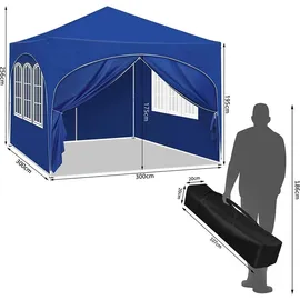 Woltu Faltpavillon 3 x 3 m inkl. 4 Seitenteile Blau